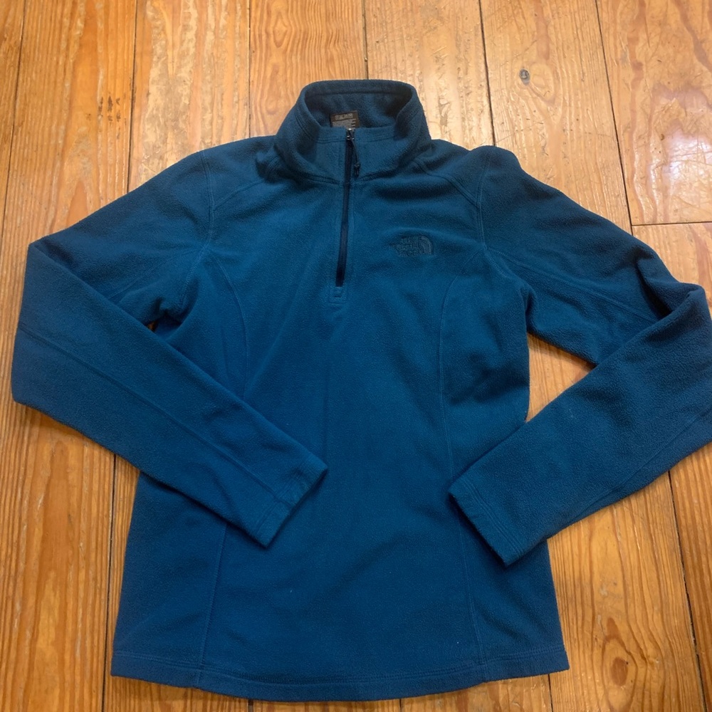 Ladies Sz XS, dark teal North Face fleece pullover, gently used